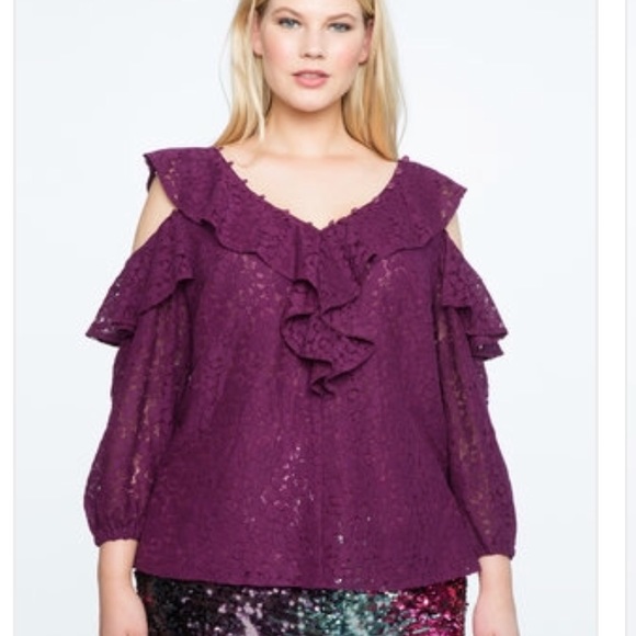 NWT Eloquii Lace Cold Shldr Lng Slve Blouse Sz14 - Picture 2 of 8